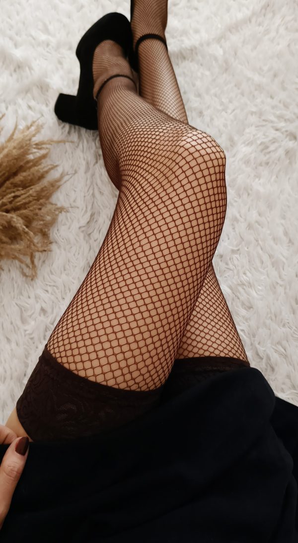 Pończochy KABARETKI samonośne BRĄZOWE Mocha Mousse Exclusive