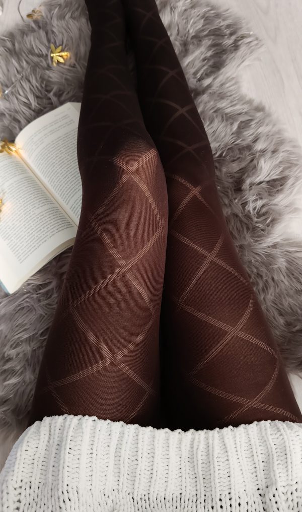 Rajstopy 60 DEN we wzór W KRATĘ BRĄZOWE MELANIE Mocha Mousse